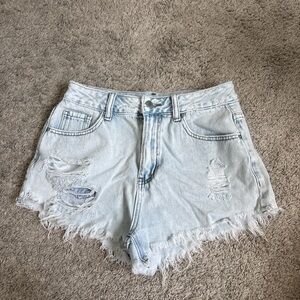 Light Blue Distressed Denim Shorts